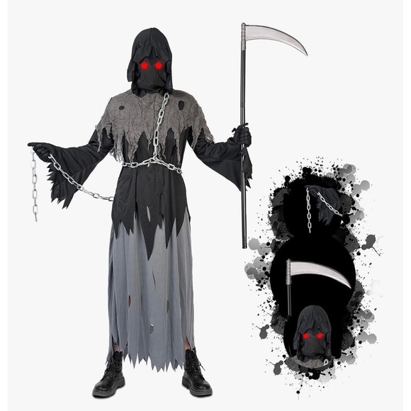 NEW‎ Kids Youth XL Grim Reaper Halloween Costume with Scythe - Picture 3 of 9